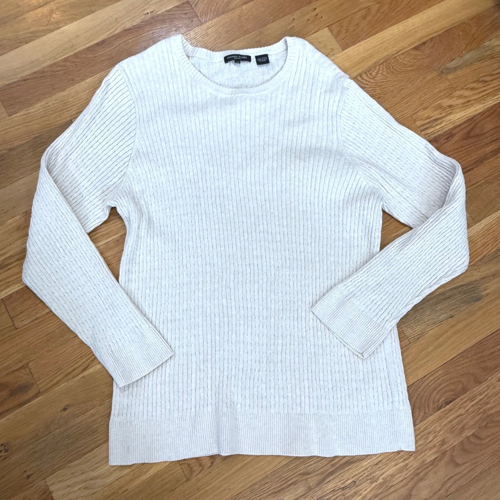 Jeanne Pierre Woman Cream 100% Cotton Cable Knit Crew Neck Sweater Plus Size 2X